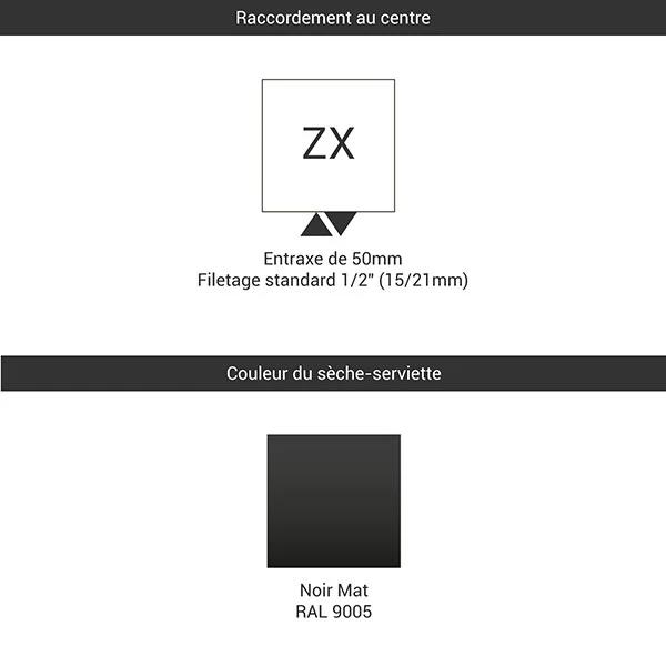 Sèche-serviette Chauffage Central - Noir Mat - Raccordement Au Centre - Vipera/ZXN 5 Sèche-serviette Chauffage Central - Noir Mat - Raccordement Au Centre - Vipera/ZXN – Image 3