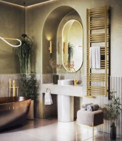 Sèche-serviette Chauffage Central - Doré - Raccordement Aux Extrémités - SX -Sèche-Serviettes radiateur dore design sdb vintage lena