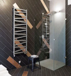 Sèche-serviette Mixte - Gris Argenté Mat - Raccordement Au Centre Et à Droite -Sèche-Serviettes radiateur gris argent mat vipera sdb noire 1