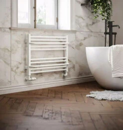 Sèche-serviette Horizontal électrique Blanc - Raccordement à Droite - Lima/E8B -Sèche-Serviettes sdb marbre design radiateur horizontal blanc lima 1