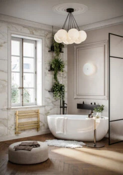 Sèche-serviette Horizontal électrique - Doré - Raccordement à Droite - Lima/E8BRA -Sèche-Serviettes sdb marbre radiateur dore design lima 2