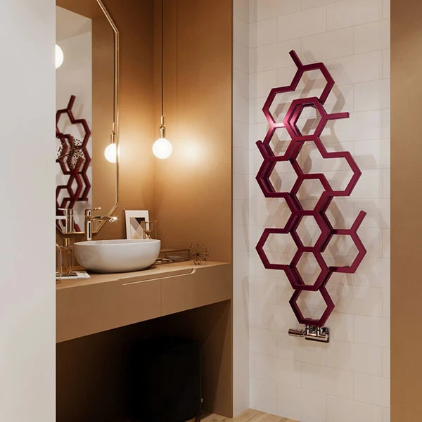 Sèche-serviette Design - Chauffage Central - Lie De Vin - Raccordement à Gauche - Hex/YL 5 Sèche-serviette Design - Chauffage Central - Lie De Vin - Raccordement à Gauche - Hex/YL – Image 3