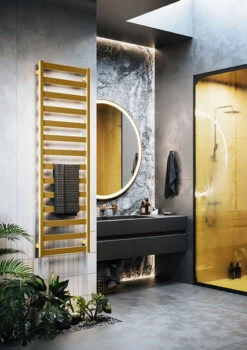 Sèche-serviette électrique - Doré - Raccordement à Droite - Vivo/E8 -Sèche-Serviettes seche serviette dore design vivo sdb moderne 2