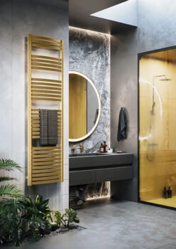 Sèche-serviette électrique - Doré - Raccordement à Droite - Dexter/E8 -Sèche-Serviettes seche serviette dore sdb moderne dexter 2