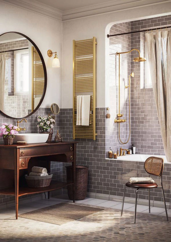 Sèche-serviette étroit Mixte Doré Raccordement à Droite - Mike Largeur 230mm 5 Sèche-serviette étroit Mixte Doré Raccordement à Droite - Mike Largeur 230mm – Image 3