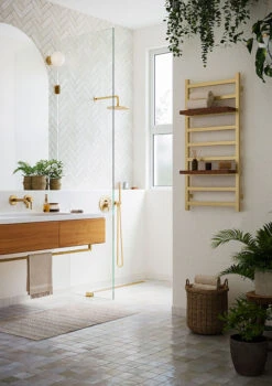 Sèche-serviette Mixte - Doré - Raccordement Aux Extrémités - Simple/V2 7 Sèche-serviette Mixte - Doré - Raccordement Aux Extrémités - Simple/V2 -Sèche-Serviettes seche serviette dore simple sdb exotique 2