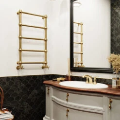 Sèche-serviette électrique - Doré - Raccordement à Droite - Rétro/E8 -Sèche-Serviettes seche serviette dore style vintage retro 2