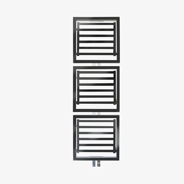Sèche-serviette Eau Chaude Noir - 3 Tablettes étendage - Raccordement Au Centre 3 Sèche-serviette Eau Chaude Noir - 3 Tablettes étendage - Raccordement Au Centre